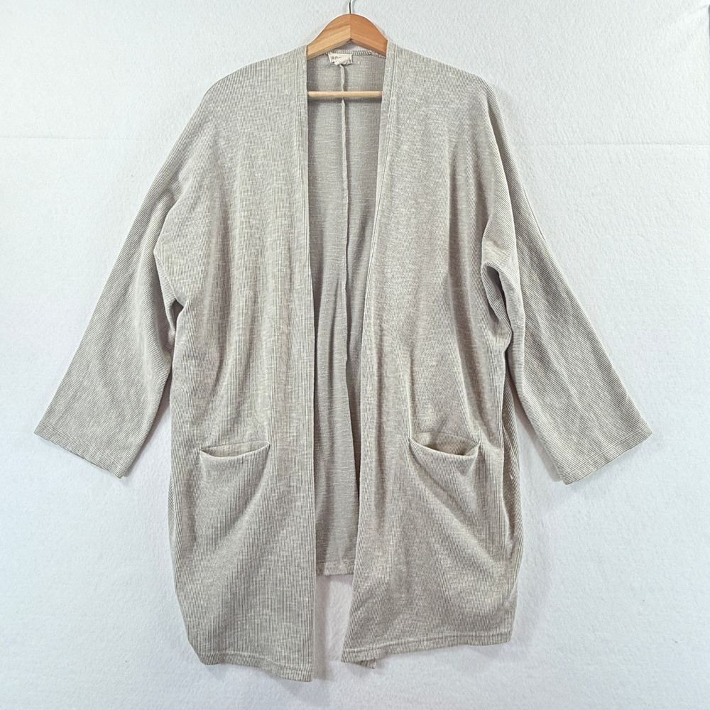 Donni Cardigan Sweater Womens OSFA Gray Ribbed Open Front Coastal Boho Lagenlook